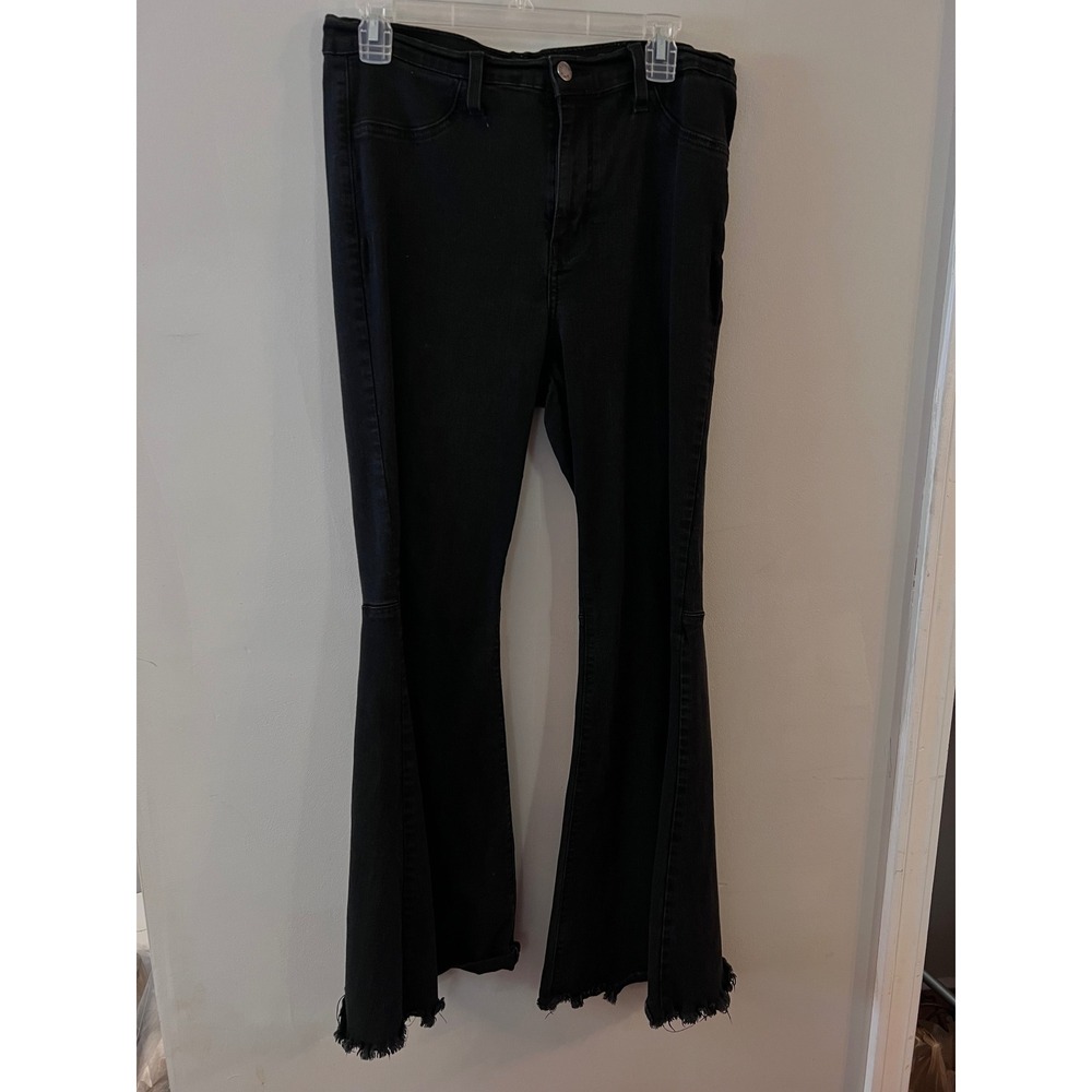 Judy Blue Wide Leg Jeans Women 15/32 Black Raw Hem High Rise Good